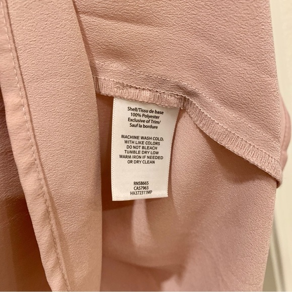 Blush Pink Black Velvet Bow Tie-Back V-Neck Babydoll Bell Long Sleeve Top - Picture 7 of 7